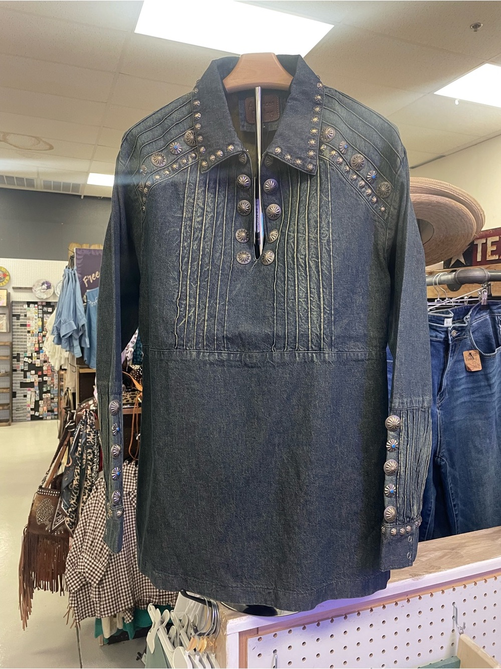 Dark Indigo Studded Denim Tunic